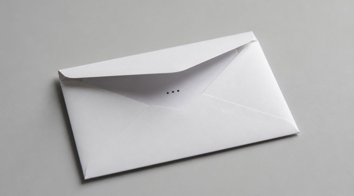 A minimalist white envelope with an ellipsis icon resting on a plain light gray background.